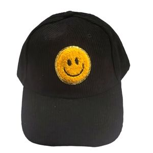 Corduroy Smiley face adjustable hat chenille glitter Patch